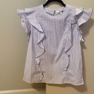 Veronica Beard Ruffled Striped Blouse